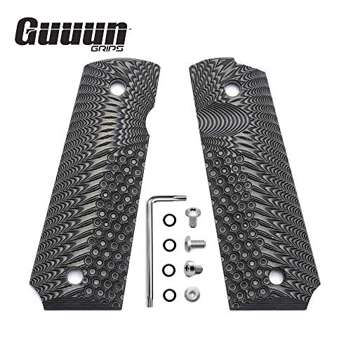 Guuun 1911 Grips G10 Full Size Government Commander Custom Grip, Ambi Safety Cut Ops Eagle Wing Texture