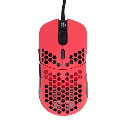 Gwolves Hati HTM Ultra Ligero Honeycomb Design Wired Gaming Mouse Sensor 3360 – PTFE Patines – 6 Botones – Solo 61G (Rojo Azul)