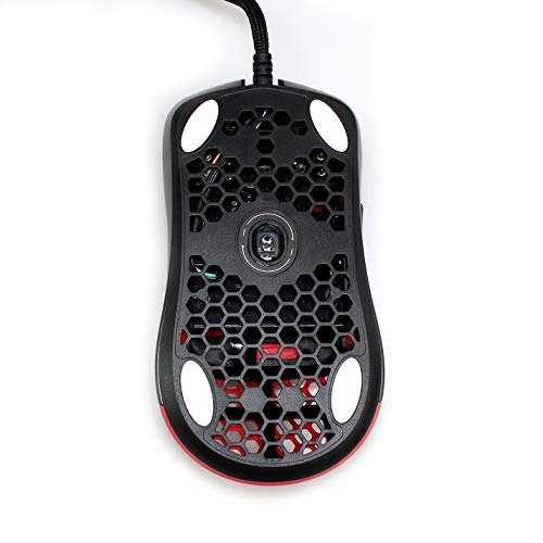 Gwolves Hati HTM Ultra Ligero Honeycomb Design Wired Gaming Mouse Sensor 3360 – PTFE Patines – 6 Botones – Solo 61G (Rojo Azul)