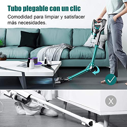 H10 Aspiradora Escoba sin Cable, 250W Aspirador sin Cable Potente 17Kpa con LED, Autonomía 42 min, Escoba Electrica y Batería Extraíble (Verde)