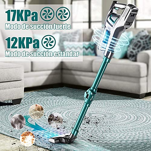 H10 Aspiradora Escoba sin Cable, 250W Aspirador sin Cable Potente 17Kpa con LED, Autonomía 42 min, Escoba Electrica y Batería Extraíble (Verde)