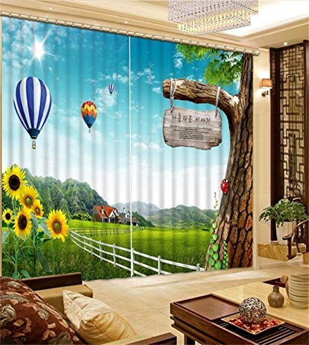 HAOTTP Cortinas 3D Blackout Bed Linings Personalizar Sala de Estar Moderna Sunflower Meadow Home Window H200xW200cm