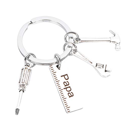 Happyyami Llavero de acero inoxidable de Papa con destornillador y llave para llaves de vaso y llavero, llavero, anillo de Papa regalo, color plateado, 1,