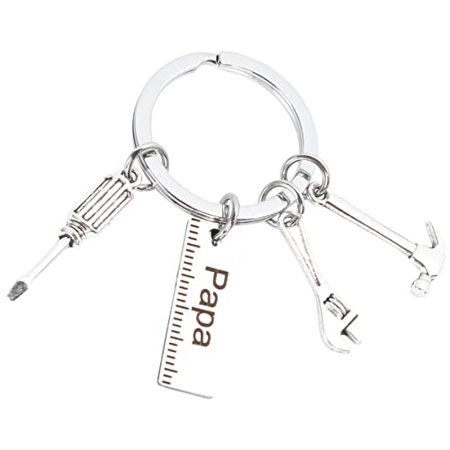 Happyyami Llavero de acero inoxidable de Papa con destornillador y llave para llaves de vaso y llavero, llavero, anillo de Papa regalo, color plateado, 1,