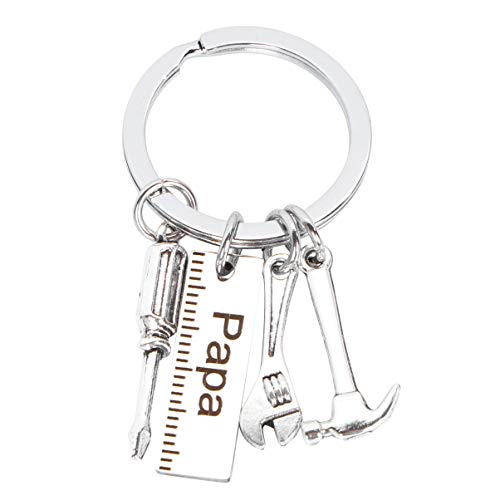 Happyyami Llavero de acero inoxidable de Papa con destornillador y llave para llaves de vaso y llavero, llavero, anillo de Papa regalo, color plateado, 1,