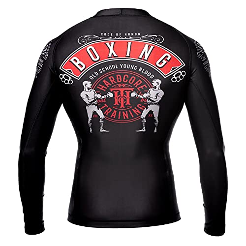 Hardcore Training Code of Honor Rash Guard Long Sleeve Men's. Camisa de Compresión Hombre MMA BJJ Boxeo Fitness Grappling No Gi (2XL)