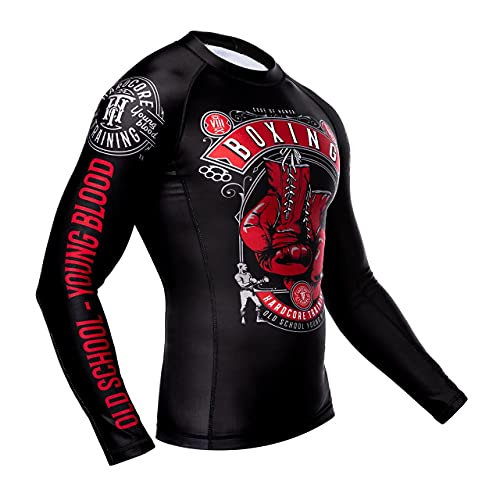 Hardcore Training Code of Honor Rash Guard Long Sleeve Men's. Camisa de Compresión Hombre MMA BJJ Boxeo Fitness Grappling No Gi (2XL)