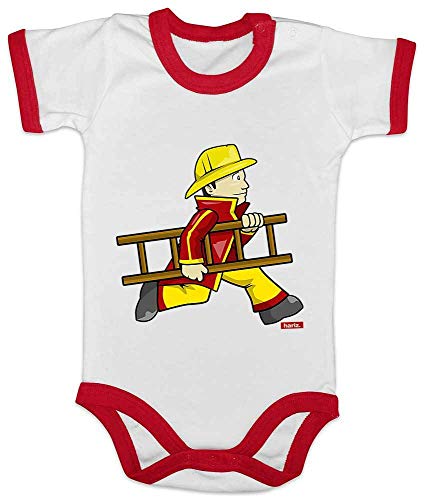 Hariz Baby Body Ringer Feuerwehrmann escalera rápido bomberos divertido Plus tarjetas de regalo blanco/rojo 3-6 meses