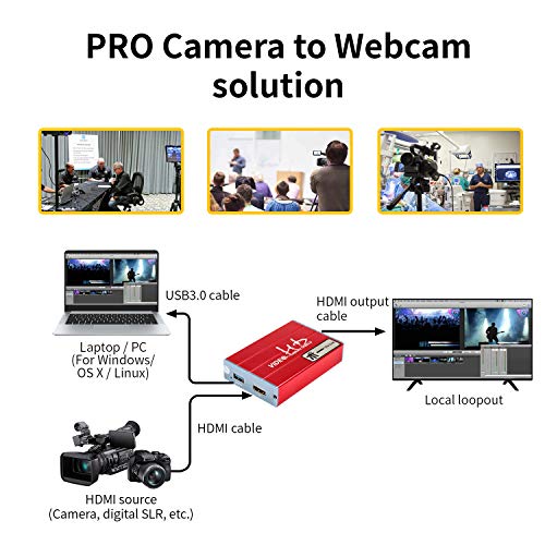 HDMI Capture Card，HDMI Grabber USB3.0 Game Capture Card/Box Video HD 1080P 60FPS Support Live Streaming to Twitch, Youtube, OBS, Potplayer and VLC,Compatible with Windows, Linux, macOS for PS3 PS4