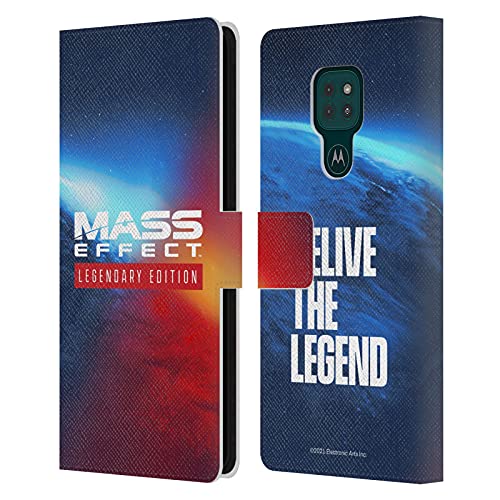 Head Case Designs Licenciado Oficialmente EA Bioware Mass Effect Logo Key Art Gráficos legendarios Carcasa de Cuero Tipo Libro Compatible con Motorola Moto G9 Play