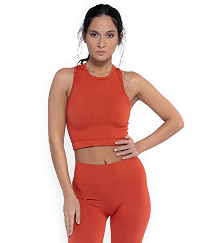 Heart And Soul Top Sportivo Donna-Shiny Ribbed Sports Bra, Chili, Regular Womens