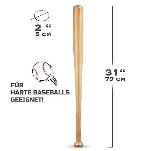 Heldenwerk Bate de Béisbol Defensa Personal de Madera o Aluminio - Bates de Beisbol 31 Pulgadas con asa Antideslizante - Bate de Baseball