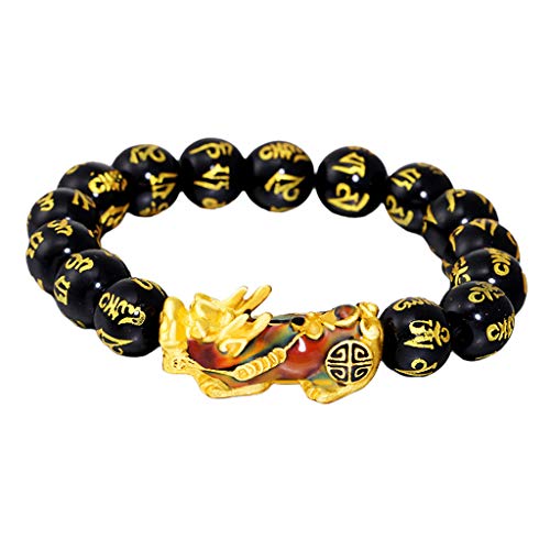 Hellery 6pack Feng Shui Obsidian Tallado Pulsera Pixiu Buena Suerte Joyería Atraer Riqueza