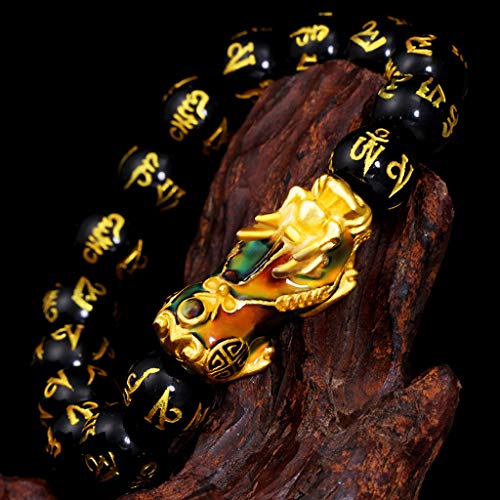 Hellery 6pack Feng Shui Obsidian Tallado Pulsera Pixiu Buena Suerte Joyería Atraer Riqueza