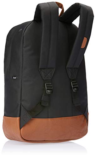 Herschel - Mochila Heritage de Tela Negra y marrón, 38,1 cm, con Bolsillo Delantero, Bolsillo para teléfono móvil, de Cremallera