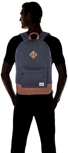 Herschel - Mochila Heritage de Tela Negra y marrón, 38,1 cm, con Bolsillo Delantero, Bolsillo para teléfono móvil, de Cremallera