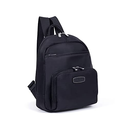 Hexagona Nylon Garni Croûte de Cuir de Vachette, Paris Mujer – Colección Diversite – Color Negro – de Nailon – 2 Tirantes 1 asa no Ajustable Mano – Mochila Bandolera, Talla única