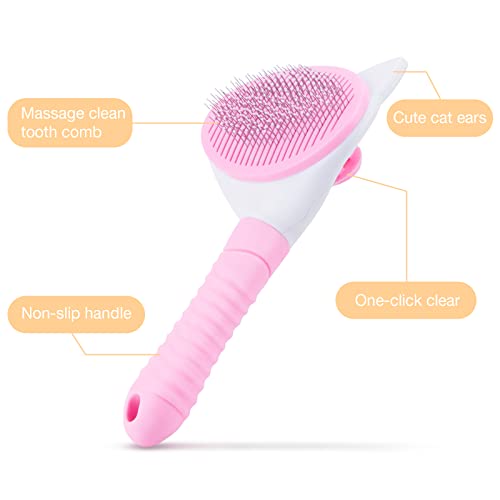 Himetsuya Slicker Dog Cat Comb Brush, 1 Pc Self Cleaning Pet Grooming Brush Stainless Steel Puppy Brush for Small Medium Dogs Cats to Removes Loose Fur Dirt