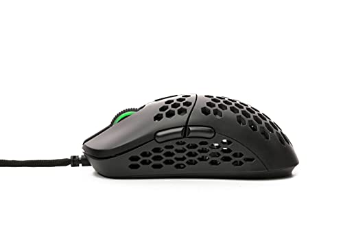 HK Gaming Mira S Ratón para Juegos con Cable Ambidiestro Honeycomb Ultralight RGB - 12000 cpp - 6 Botones - 61 g (Mira-S, Negro)