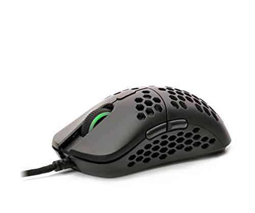 HK Gaming Mira S Ratón para Juegos con Cable Ambidiestro Honeycomb Ultralight RGB - 12000 cpp - 6 Botones - 61 g (Mira-S, Negro)