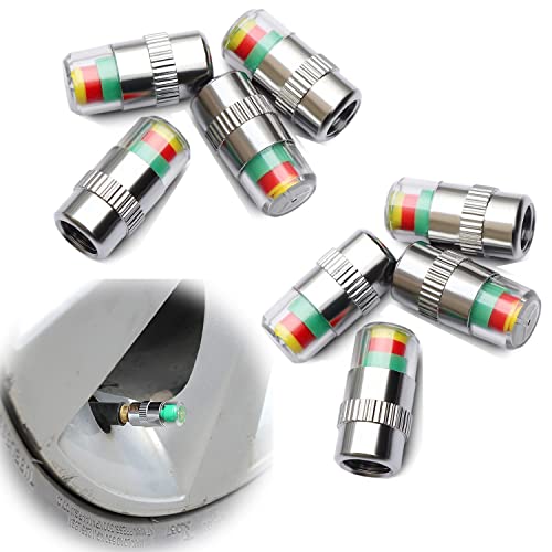 HNGGGFGH 8 Pcs Tire Pressure Monitor 3 Color Eye Alert, Tire Pressure Detection Cap, Tire Pressure Monitoring Caps for All Car Motorcycle