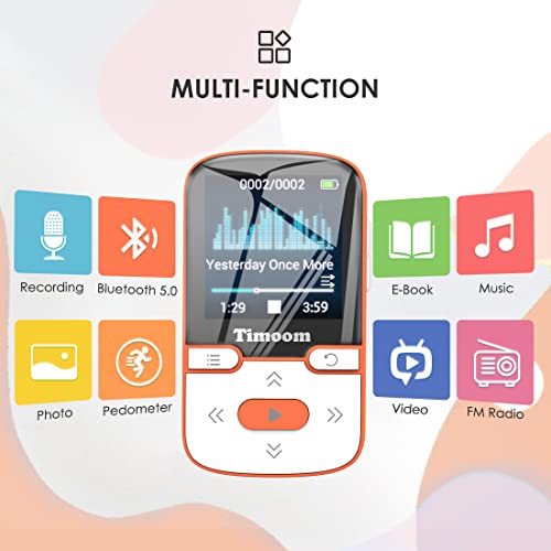 HOCO Reproductor de MP3 Bluetooth, mini reproductor de MP4 deportes con 32 GB, X56 sin pérdida HiFi, radio FM, podómetro inteligente, fotos, grabaciones, libro electrónico, soporta hasta 128 GB