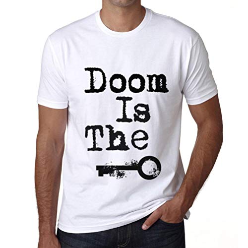Hombre Camiseta Vintage T-Shirt Doom is The Key Blanco