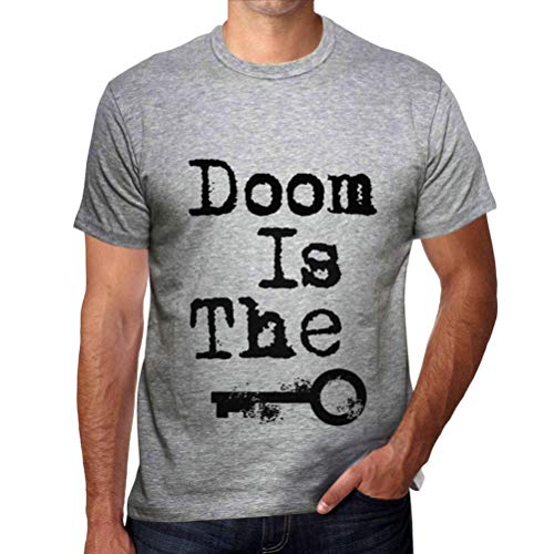 Hombre Camiseta Vintage T-Shirt Doom is The Key Gris Moteado