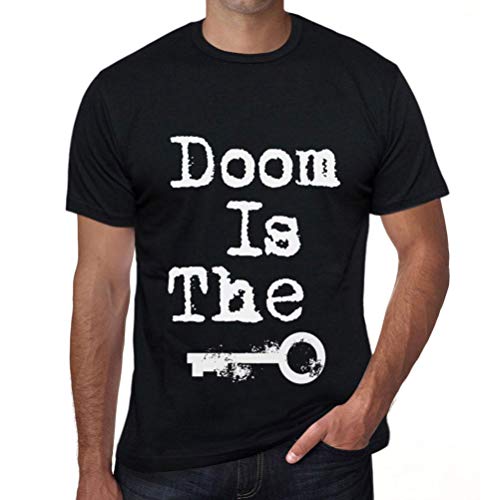 Hombre Camiseta Vintage T-Shirt Doom is The Key Negro Profundo Texto Blanco