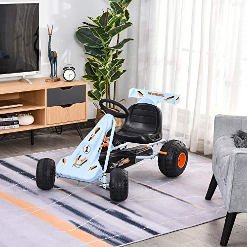 HOMCOM Go-Kart a Pedales para Niños de +3 Años Coche de Pedales con Freno Asiento Ajustable Carga Máx. 35 kg 97x66x59cm Azul