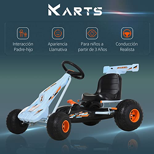 HOMCOM Go-Kart a Pedales para Niños de +3 Años Coche de Pedales con Freno Asiento Ajustable Carga Máx. 35 kg 97x66x59cm Azul