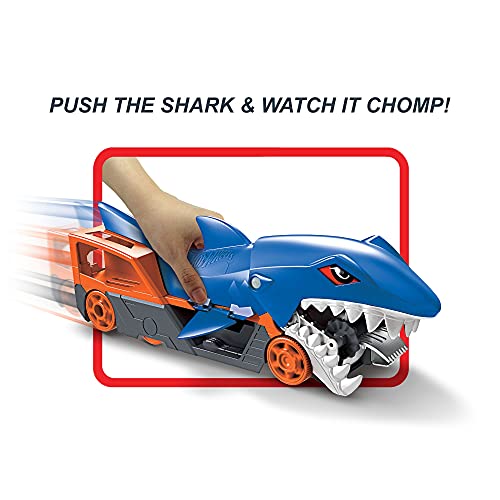 Hot Wheels Tiburón mastica coches, guarda y transporta hasta 5 coches de juguete die-casts (Mattel GVG36)
