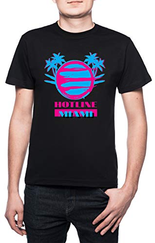 Hotline Miami Vice Hombre Camiseta Cuello Redondo Negro Manga Corta Tamaño M Men's Black T-Shirt Medium Size M