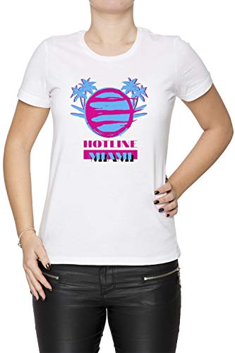 Hotline Miami Vice Mujer Camiseta Cuello Redondo Blanco Manga Corta Tamaño XS Women's White T-Shirt X-Small Size XS