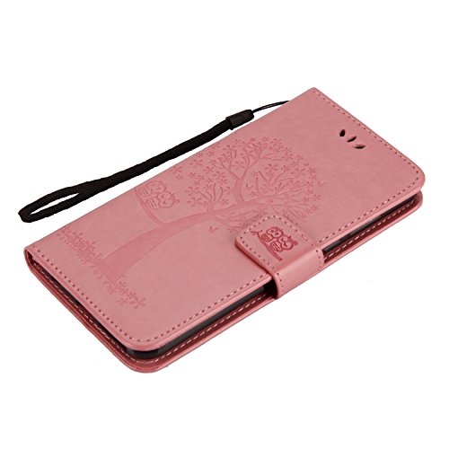 Huawei Honor 7A/2018 Y6, funda tipo cartera de piel con diseño de árbol en relieve con ranura para tarjetas, cierre magnético, funda con tapa para Huawei Y6 2018/Honor 7A (rosa)