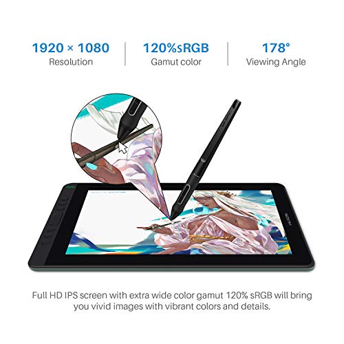 HUION Kamvas 13 Tableta Gráfica con Pantalla, Monitor de Dibujo Gráfico de 13,3 Pulgadas,120% sRGB, Lápiz PW517, Compatible con Dispositivo Android, Ideal para Trabajar Desde Casa y Aprendizaje Remoto