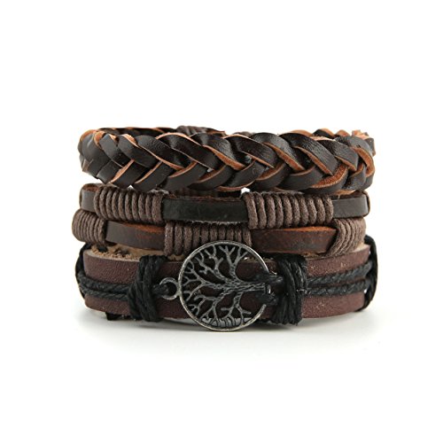 HZman Mix 6 Wrap Pulseras Hombres Mujeres, cáñamo Cuerdas Cuentas de Madera étnico Tribal Pulseras Pulseras de Piel