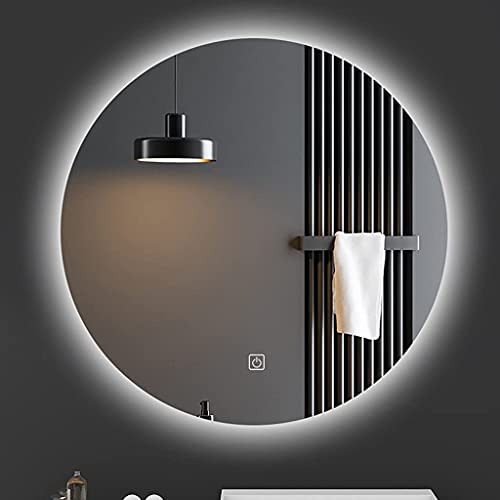 Illuminated Bathroom Mirror Smart Touch Defoggin Dimmable Wall-Mounted Mirrors with LED Round Makeup Mirrors for Vanity Living Room Bedroom(Size:70CM)