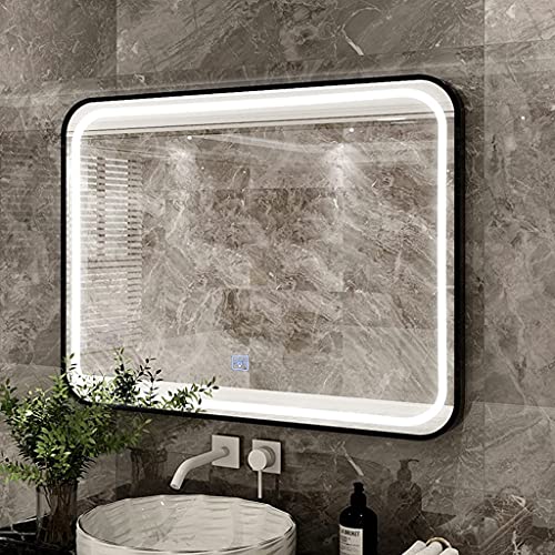 Illuminated LED Bathroom Mirrors Touch Control Anti-fog LED Light Makeup Mirror Aluminum Frame Wall Mirror for Vanity Bedroom Living Room(Size:50 X 70cm)