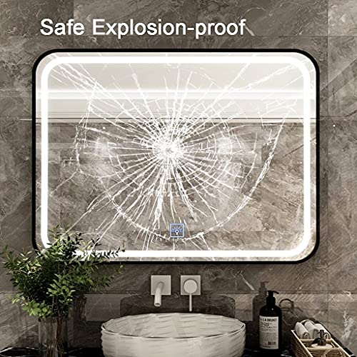 Illuminated LED Bathroom Mirrors Touch Control Anti-fog LED Light Makeup Mirror Aluminum Frame Wall Mirror for Vanity Bedroom Living Room(Size:50 X 70cm)