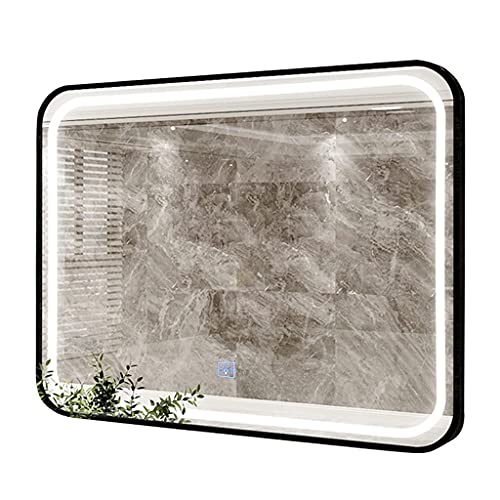 Illuminated LED Bathroom Mirrors Touch Control Anti-fog LED Light Makeup Mirror Aluminum Frame Wall Mirror for Vanity Bedroom Living Room(Size:50 X 70cm)