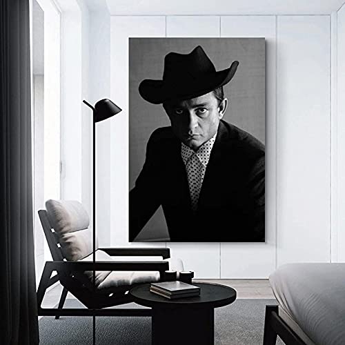 Impresión de lienzo Johnny Cash Cowboy Hat Mural Decoración de pared Imagen Lienzo Sala de estar Hogar 50x70cm Sin marco