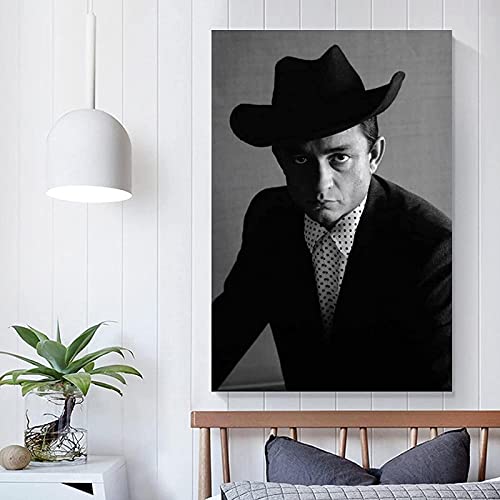 Impresión de lienzo Johnny Cash Cowboy Hat Mural Decoración de pared Imagen Lienzo Sala de estar Hogar 50x70cm Sin marco