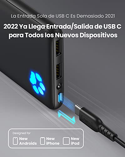 INIU Power Bank, Slimmest USB C Triple 3A de Alta Velocidad 10000mAh Bateria Externa, Bateria Portatil con Linterna para iPhone 13 12 11 X Pro MAX Samsung S21 S20 iPad Tablet Airpods etc [2022Versión]