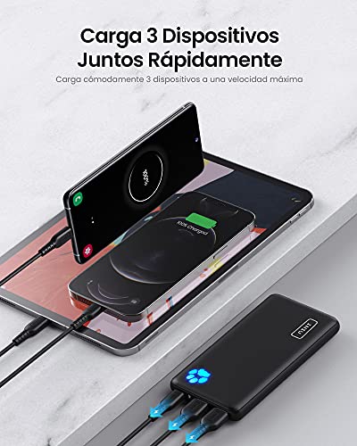 INIU Power Bank, Slimmest USB C Triple 3A de Alta Velocidad 10000mAh Bateria Externa, Bateria Portatil con Linterna para iPhone 13 12 11 X Pro MAX Samsung S21 S20 iPad Tablet Airpods etc [2022Versión]
