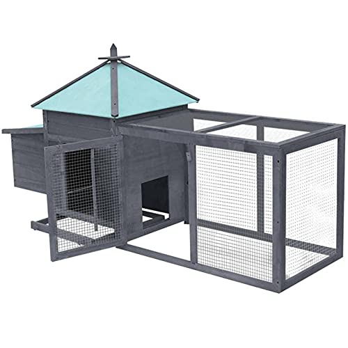 INOOY Casa De Gallina De Madera De Cooperativa De Gallina Al Aire Libre con Caja De Nido Conejo Hutch Asfalto A Prueba De Asfalto Jaula para Patios Traseros Y Al Aire Libre,Gris