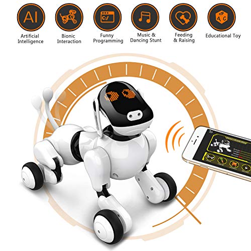 Inteligente Robot Perro Juguete, Juguetes de Cachorro de Robot Recargables Programables Inteligentes Interactivos Mascotas Electronicas Voz App Toque Control con Altavoz Bluetooth para Niños Niñas