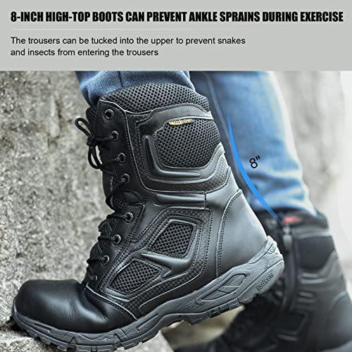 IODSON Zapatos de Hombre Botas/Botas de Combate/Botas Tácticas Ultra-Ligero Antideslizante Tela de Cuero Verdadero Transpirable JR-631 42 EU