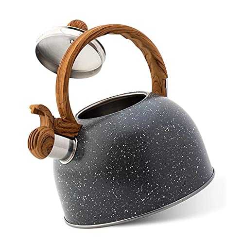 IVQAPP Tea Kettle Tea Kettle Stovetop Tea Kettle Stainless Steel Teapot with Wood Grain Handle for Camping Hiking (Color : Gray, Size : One Size) (Gray One Size)
