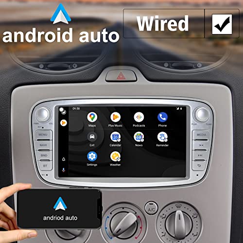 IYING Android 10 Autoradio Incorporado Inalámbrico CarPlay Android Auto para Focus Pantalla IPS de 7 Pulgadas Am FM RDS Radio WiFi Bluetooth Audio Estéreo para automóvil con GPS navegación (Plata)